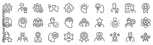 Set of 30 outline icons related to expert. Linear icon collection. Editable stroke. Vector illustration