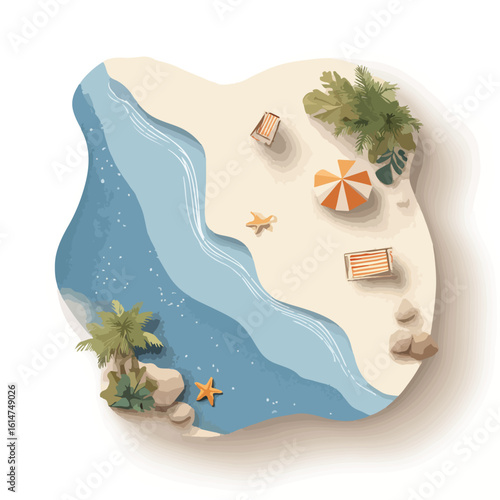 beach isolated in White Background, beach vector, Flat lay vector illustration