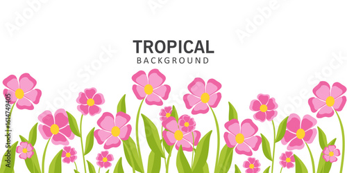 Spring or summer cards, banner with cute flowers. tropical Floral botanical art templates for holiday poster, Mother's Day, Easter and Birthday  invitation, social media post, cover, advertisement.