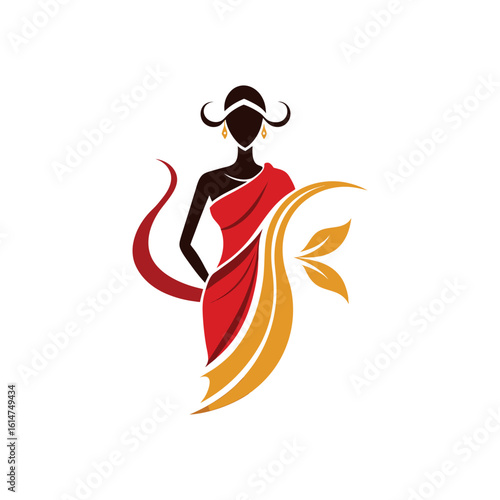 Women's fashion design logo with saree vector 