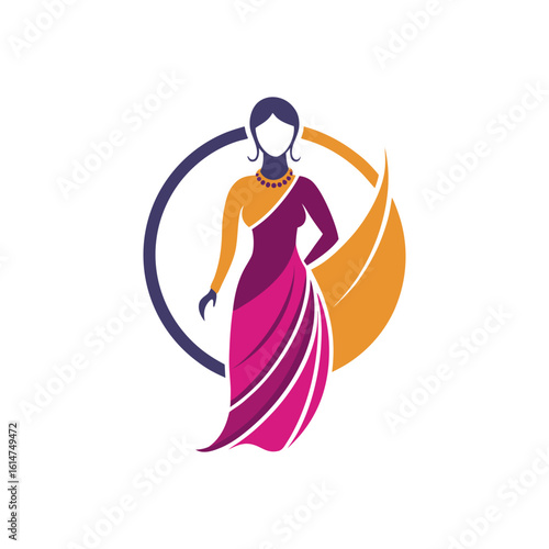 Women's fashion design logo with saree vector 