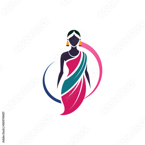 Women's fashion design logo with saree vector 