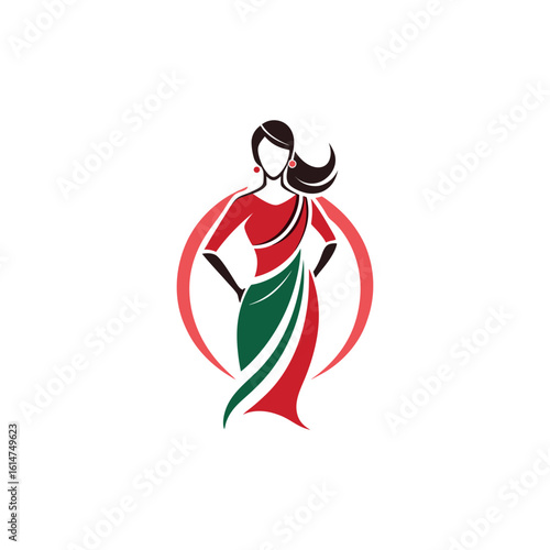 Women's fashion design logo with saree vector 