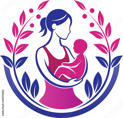 Vector Silhouette of Breastfeeding logo on transparent background
