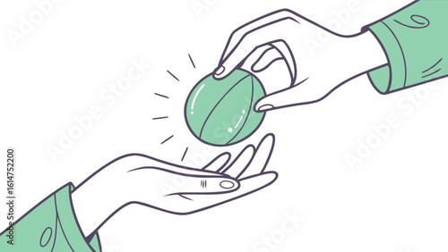 Giving receiving hands illustration sharing offering donation generosity kindness light energy passing object concept