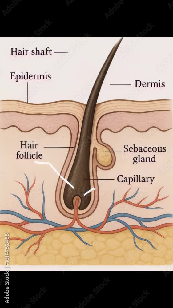 Vidéo Stock Detailed animated medical illustration of the human scalp ...