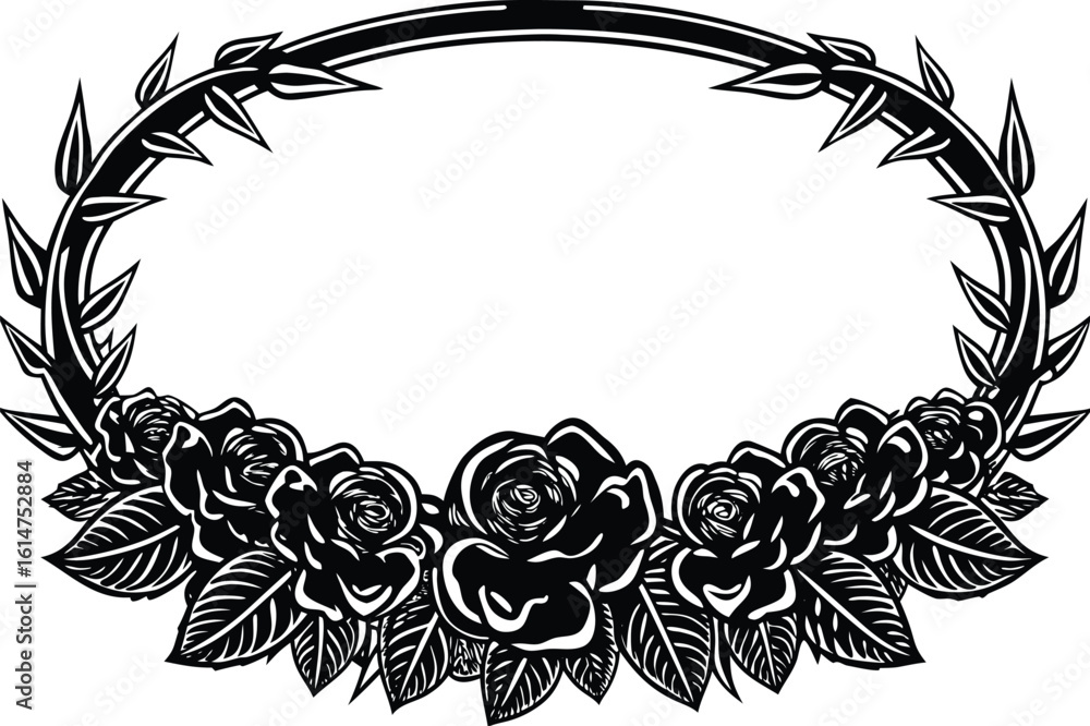 Obraz premium Rose Garland frame illustration for coloring page.