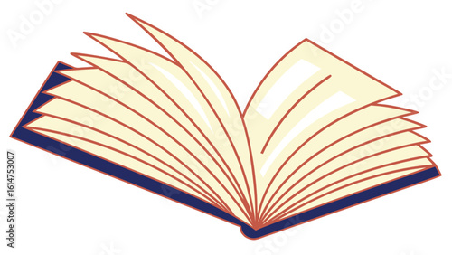 Stylized open book illustration with cream pages and red lines vector