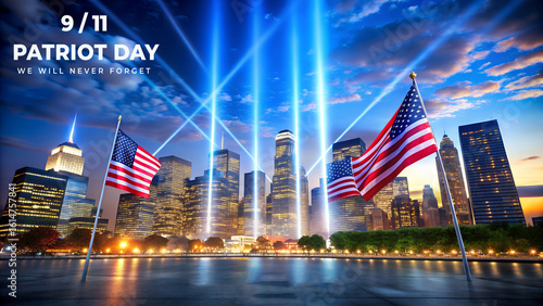 Tribute in light beams rise from new york city skyline on patriot day