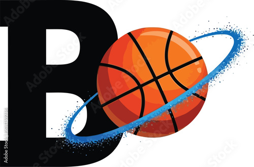 Bold basketball logo design with dynamic blue swirl and energetic motion