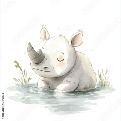 a cute animal of rhino soaking in water