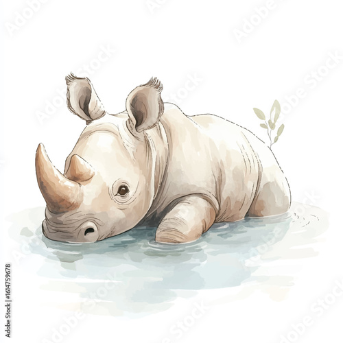 a cute animal of rhino soaking in water