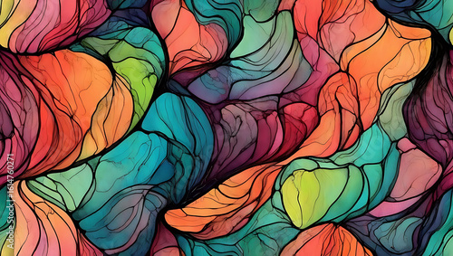 Wallpaper Mural Vibrant flowing organic shapes with dark outlines abstract colorful Torontodigital.ca