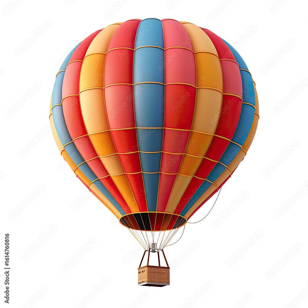 Fototapeta premium Colorful hot air balloon, vibrant hues, isolated