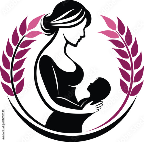 Vector Silhouette of breastfeeding logo on white background