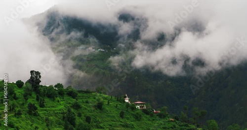 Dramatic Cloudscape and Green Mountains during Rainy Season in Uttarakhand