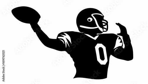 Illustration of an american football player in throwing pose wearing helmet and jersey with number on it