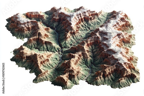 3D rendered topographic map of a canyon