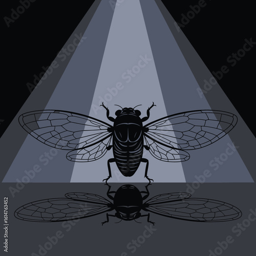 Vector Spotlighted Cicada: Insect in Theatrical Illumination for Dramatic Design.