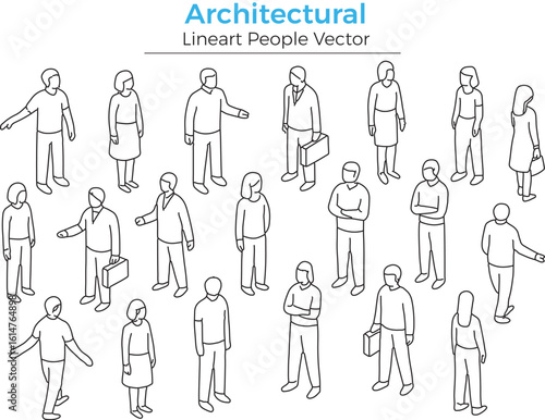 Set of diverse people figures in simple line art style for architectural presentations and design projects vector illustration