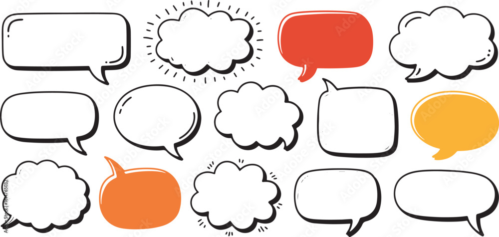 Obraz premium Colorful speech bubbles and thought balloons collection set isolated on white background for communication design elements