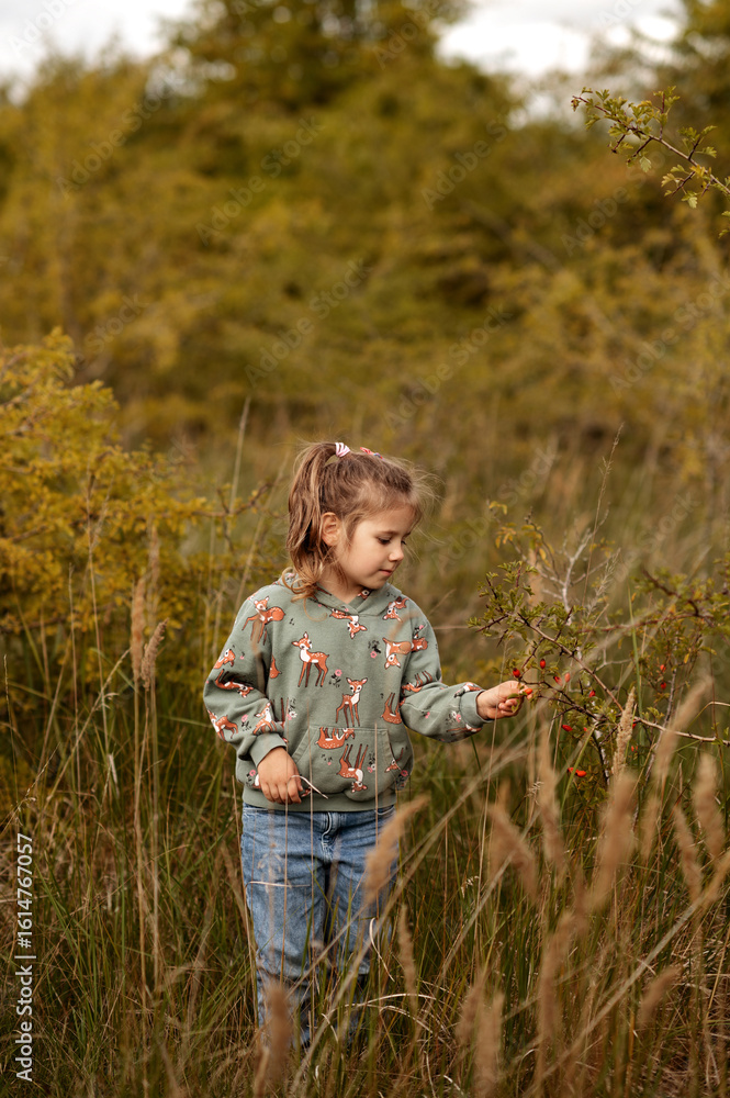 Little girl standing in tall grass and exploring. Little girl standing in tall grass and exploring.