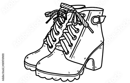 White isolated vector illustration of winter ice skates sport footwear boot pair with lace and blade