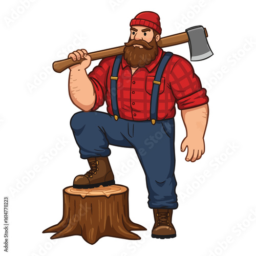 Lumberjack with Axe on Stump