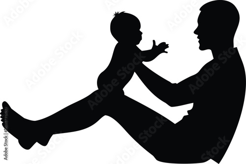 Silhouette of Father Playing with Baby, Holding Up in the Air, Happy Moment