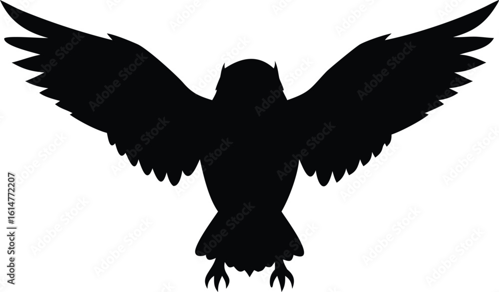 Obraz premium Silhouette of Owl with Wings Spread Detailed on White Background