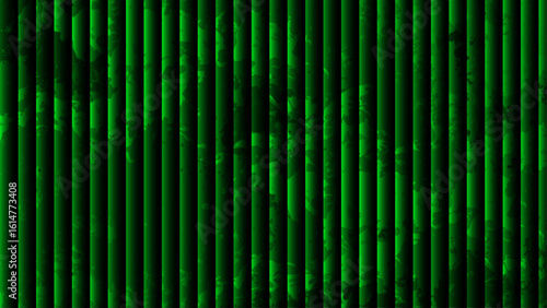 Abstract visually striking background with vertical striped bars in varying shades of glowing green.  Smoky, marbled, or cloudy texture depth and an illusion with structured pattern.