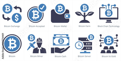 A set of 10 mix icons as bitcoin exchange, bitcoin accepted, bitcoin wallet