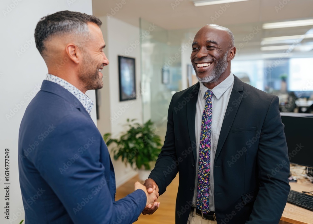 Business meeting success happy client and businessman shaking hands in office environment Business meeting success happy client and businessman shaking hands in office environment