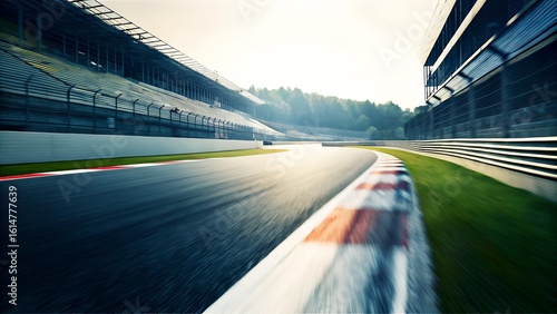 Blurred High-Speed Turn on Modern Race Track at Sunrise