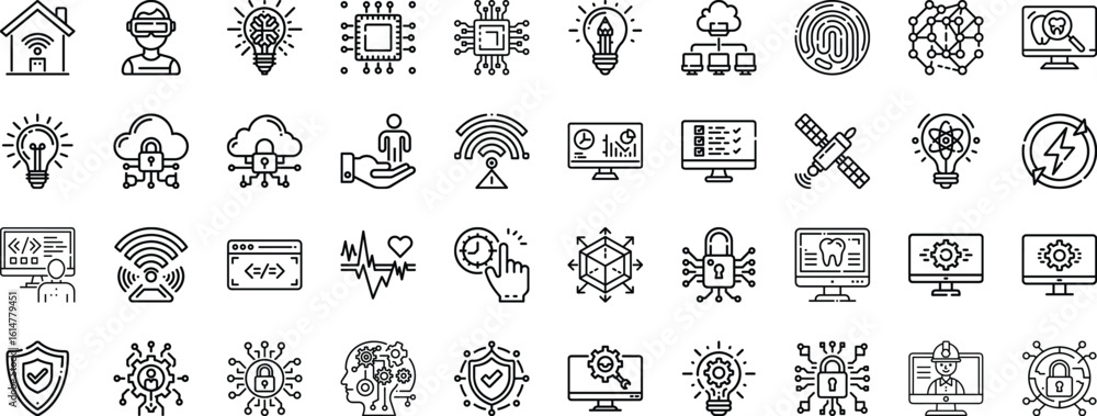 Fototapeta premium Modern Technology and Digital Concepts Line Icons