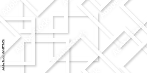 White and gray overlap triangle geometric technology pattern. minimal rectangle randomly arranged white lines transparent web square background layers. overlapping presentation design.	