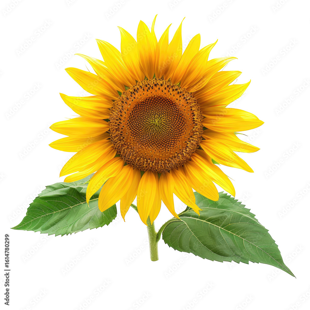 Obraz premium Vibrant sunflower with leaves