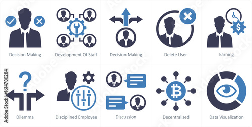 A set of 10 mix icons as decision making, development of staff, decision making