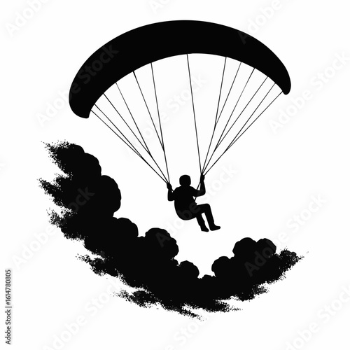 Extreme paraglider silhouette vector flying in the blue sky