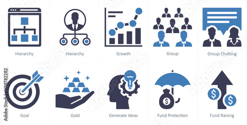 A set of 10 mix icons as hierarchy, growth, group