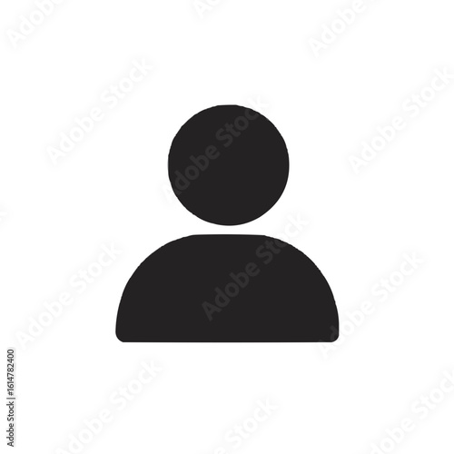 Silhouette of a simple person icon with a circular head and rounded shoulders in black color scheme
