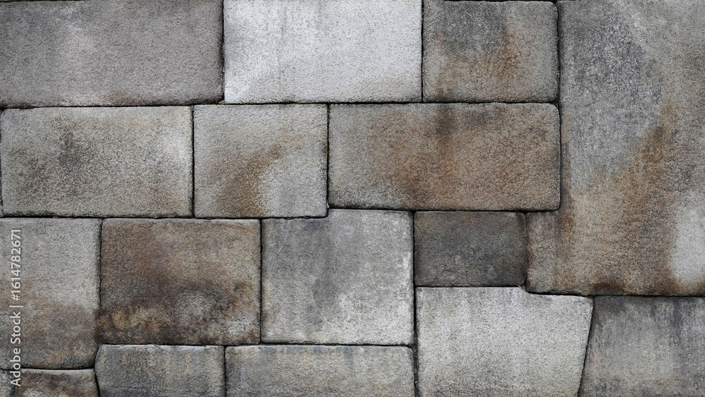 Fototapeta premium Ancient Stone Wall Built with Rough Rocks at Historic Archaeological Site