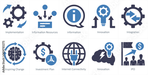 A set of 10 mix icons as implementation, information resources, information