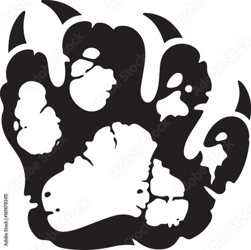  A stark, high-contrast graphic featuring abstract black and white shapes that swirl and overlap, creating a dynamic and somewhat unsettling composition