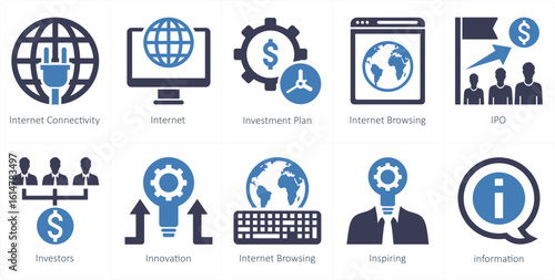 A set of 10 mix icons as internet connectivity, internet, investment plan