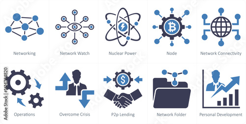 A set of 10 mix icons as networking, network watch, nuclear power