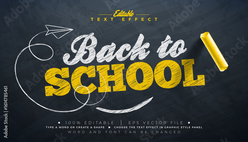 Back to School Editable Chalk Drawing Illustrator Text Effect Design Vector Graphic Style Effect with Customizable Hand Drawn Font on Black Chalkboard Background. Premium Typography Lettering
