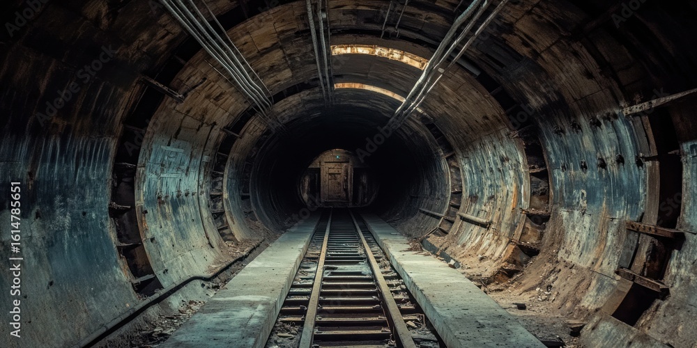 Obraz premium Exploring the Abandoned Subway Tunnel: A Journey into Darkness