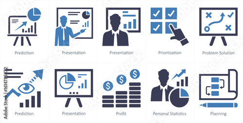 A set of 10 mix icons as prediction, presentation, priortization