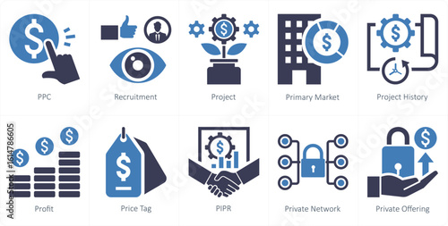 A set of 10 mix icons as ppc, recruitment, project